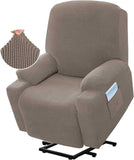 Power Lift Recliner Chair Cover, Stretch Jacquard Fitted Slipcover with Side Pocket, Taupe In Australia - Darrahopens