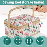 Sewing Basket with Removable Tray, Pin Cushion and Floral Fabric Organizer for Craft Supplies In Australia - Darrahopens