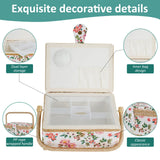 Sewing Basket with Removable Tray, Pin Cushion and Floral Fabric Organizer for Craft Supplies