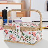 Sewing Basket with Removable Tray, Pin Cushion and Floral Fabric Organizer for Craft Supplies