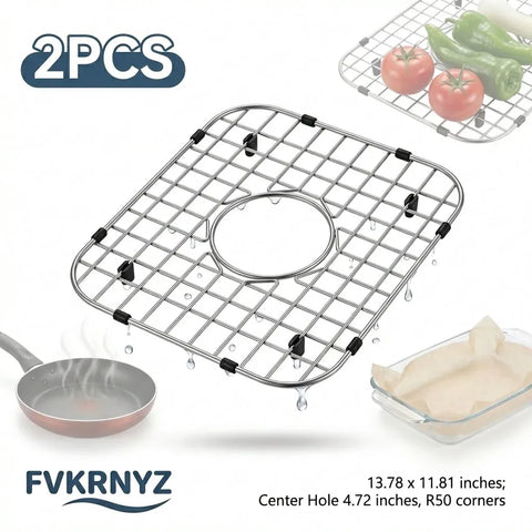 2 Pack 304 Stainless Steel Sink Bottom Grids, Kitchen Sink Protectors with Rubber Feet, 13.78 x 11.81 In In Australia - Darrahopens