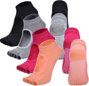 4 Pairs Women's Toeless Yoga Socks, Cotton Non Slip Grip 5 Toe Socks for Pilates Barre, One Size In Australia - Darrahopens