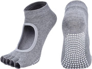 4 Pairs Women's Toeless Yoga Socks, Cotton Non Slip Grip 5 Toe Socks for Pilates Barre, One Size
