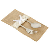 20 Pack Burlap Cutlery Holders, Jute Utensil Pouches with White Lace for Wedding Table In Australia - Darrahopens