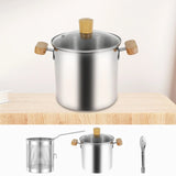 Stainless Steel Deep Fryer Pot, 4000ml Tempura Pot with Strainer Basket Wood Handles for Fried Food