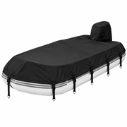 Trailerable 600D Oxford Pontoon Boat Cover with Integrated Attached Motor Hood, One‑Piece All‑In‑One Waterproof UV‑Resistant Boat Protector(29-32FT(1096*490cm)) In Australia - Darrahopens