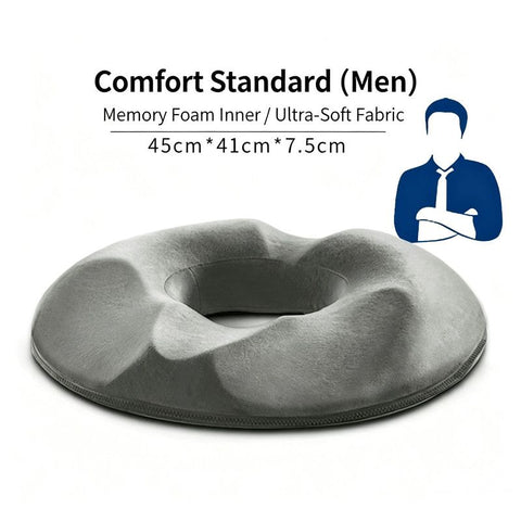 Memory Foam Donut Seat Cushion for Men, Orthopedic Relief Cushion, Ergonomic Hollow Chair Pad, Tailbone & Hemorrhoid Pressure Relief, Breathable Non-Slip Cushion for Office Chair, Car Seat, Home Use Gray