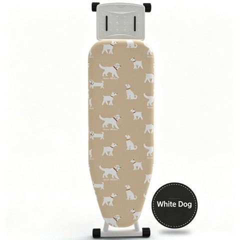 Ironing Board Cover with Heat Resistant Cotton Pad, Non-Fade Thick Replacement Fabric Cover, Elastic Drawstring, Fit 120×38cm Ironing Board, Breathable Heat-Proof Iron Table Cloth White dog