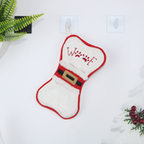 Christmas Stocking Ornaments, Fish & Bone Shaped Xmas Gift Sacks, Meow Woof Embroidery Mini Christmas Stockings, White/Burlap 2 Sets Available（White）