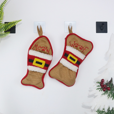 Christmas Stocking Ornaments, Fish & Bone Shaped Xmas Gift Sacks, Meow Woof Embroidery Mini Christmas Stockings, White/Burlap 2 Sets Available（Khaki） In Australia - Darrahopens