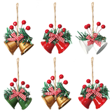 Christmas Bell Ornaments, 6Pcs Xmas Double Bells Hanging Decorations with Red Berries, Plaid Bow & Pine Needles, Holiday Home Party Wreath Decor In Australia - Darrahopens
