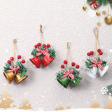 Christmas Bell Ornaments, 6Pcs Xmas Double Bells Hanging Decorations with Red Berries, Plaid Bow & Pine Needles, Holiday Home Party Wreath Decor In Australia - Darrahopens