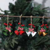 Christmas Bell Ornaments, 6Pcs Xmas Double Bells Hanging Decorations with Red Berries, Plaid Bow & Pine Needles, Holiday Home Party Wreath Decor