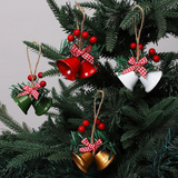 Christmas Bell Ornaments, 6Pcs Xmas Double Bells Hanging Decorations with Red Berries, Plaid Bow & Pine Needles, Holiday Home Party Wreath Decor In Australia - Darrahopens
