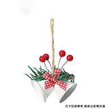 Christmas Bell Ornaments, 6Pcs Xmas Double Bells Hanging Decorations with Red Berries, Plaid Bow & Pine Needles, Holiday Home Party Wreath Decor
