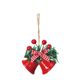 Christmas Bell Ornaments, 6Pcs Xmas Double Bells Hanging Decorations with Red Berries, Plaid Bow & Pine Needles, Holiday Home Party Wreath Decor