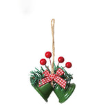 Christmas Bell Ornaments, 6Pcs Xmas Double Bells Hanging Decorations with Red Berries, Plaid Bow & Pine Needles, Holiday Home Party Wreath Decor