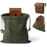 Collection bag - outdoor fruit picking bag - waxed canvas collection bag - foldable leather waist bag with drawstring - multifunctional picking bag for camping, shells, treasures, travel, hiking - brown