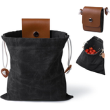 Collection bag - outdoor fruit picking bag - waxed canvas collection bag - foldable leather waist bag with drawstring - multifunctional picking bag for camping, shells, treasures, travel, hiking - Black In Australia - Darrahopens