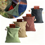 Collection bag - outdoor fruit picking bag - waxed canvas collection bag - foldable leather waist bag with drawstring - multifunctional picking bag for camping, shells, treasures, travel, hiking - Black In Australia - Darrahopens