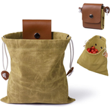 Collection bag - outdoor fruit picking bag - waxed canvas collection bag - foldable leather waist bag with drawstring - multifunctional picking bag for camping, shells, treasures, travel, hiking - Khaki In Australia - Darrahopens