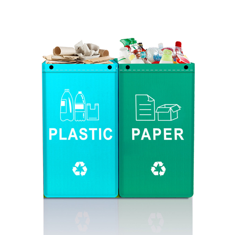 Foldable Waterproof Waste Sorting Bags, Reusable Laminated Recycling Storage Tote with Handle, 40L Large Capacity Garbage Organizer(Light blue + fruit green) In Australia - Darrahopens