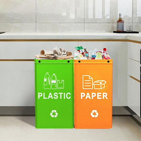 Foldable Waterproof Waste Sorting Bags, Reusable Laminated Recycling Storage Tote with Handle, 40L Large Capacity Garbage Organizer(Brown + elegant gray) In Australia - Darrahopens