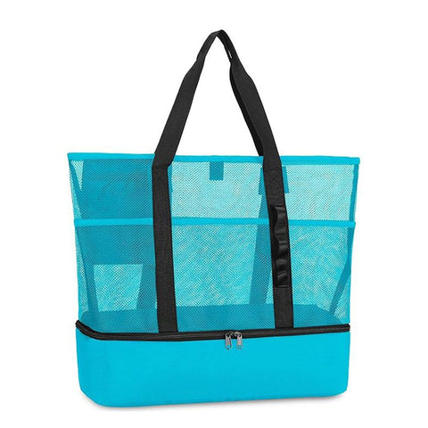 Dual Compartment Dry Wet Separation Beach Cooler Bag, Large Capacity Mesh Tote Bag, Oxford Insulated Lunch Bag for Picnic Swimming Camping Outdoor Travel(Blue) In Australia - Darrahopens