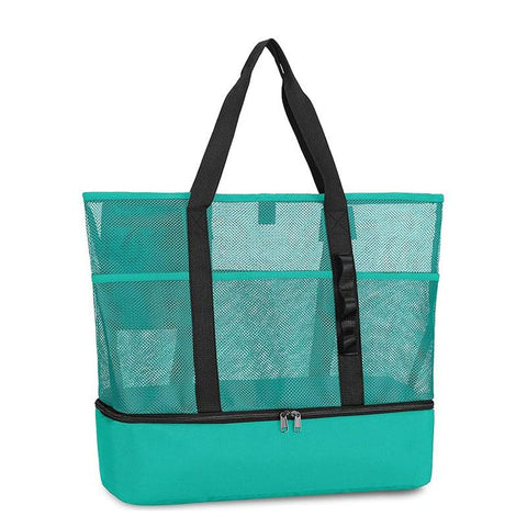 Dual Compartment Dry Wet Separation Beach Cooler Bag, Large Capacity Mesh Tote Bag, Oxford Insulated Lunch Bag for Picnic Swimming Camping Outdoor Travel(Green) In Australia - Darrahopens