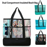 Dual Compartment Dry Wet Separation Beach Cooler Bag, Large Capacity Mesh Tote Bag, Oxford Insulated Lunch Bag for Picnic Swimming Camping Outdoor Travel(Dark gray) In Australia - Darrahopens