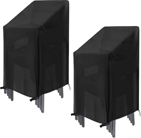2-Piece Garden Chair Cover - Garden Chair Protective Cover - Durable - Waterproof - With Buckle and Drawstring - Dustproof - Anti-UV - Protect - Fixed - Stackable Chair Storage Cover - Chair Cover - Handles on Both Sides - 64*64*120 cm - Black