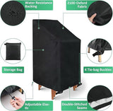 2-Piece Garden Chair Cover - Garden Chair Protective Cover - Durable - Waterproof - With Buckle and Drawstring - Dustproof - Anti-UV - Protect - Fixed - Stackable Chair Storage Cover - Chair Cover - Handles on Both Sides - 64*64*120 cm - Black