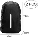 2 pieces - Backpack cover - Waterproof backpack cover - Waterproof rain cover for backpack - Waterproof rain cover - Reflective backpack cover - dust cover - for hiking, camping, traveling, cycling, outdoor activities - size L (55-65L) - 45*23*70 cm - bla