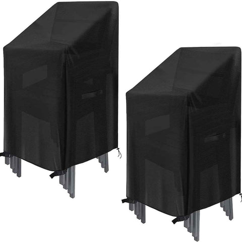 Waterproof garden chair covers - Pack of 2 - Garden furniture cover - Waterproof, weatherproof outdoor chair cover - 210D Oxford - Outdoor chair cover - Patio stacking chair cover - Black stacking chair cover - 75 x 75 x 120 cm - Black