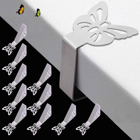 Tablecloth Clips for Outdoor Thick Tables 10 Pack, Butterfly Picnic Table Cloth Holder Clip Indoor, Heavy Duty Stainless Steel Cover Clamp for Party Wedding Home Restaurant Camping Accessories