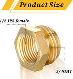 Darrahopens Home & Garden > Garden Tools > Gardening Accessories 2-Pack - G 1/2" BSP Female to GHT 3/4 Male Hose Connector - Brass Garden Hose Connector - Threaded Pipe Connector - Hose Connector, Water Hose Connector, Garden Hose Connector