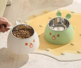 Cat Litter Box - Cat Food Bowl - Non-Slip Design - Pet Food Bowl - Plastic and Stainless Steel Design - Suitable for Cats and Small Dogs - White