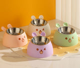 Cat Litter Box - Cat Food Bowl - Non-Slip Design - Pet Food Bowl - Plastic and Stainless Steel Design - Suitable for Cats and Small Dogs - White