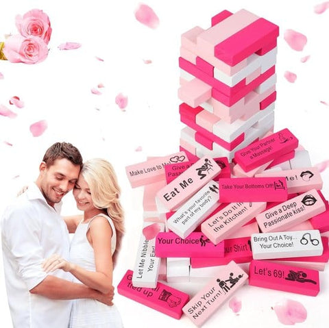 Darrahopens Gift & Novelty > Games > Activity Games Block Tower Jenga Game - Jenga for Couples - Valentine's Day Tumbling Tower Jenga Game - Party Favor for an Adult Couples Night Out - Pink