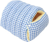 Cat House - Cat Basket - Plush and Warm - Removable and Washable - Closed Cat Bed for Winter - Suitable for Indoor and Outdoor Use in Winter, Camping, Travel, Bedroom, Living Room and Apartment - Blue and White Checkered Pattern