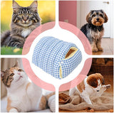 Cat House - Cat Basket - Plush and Warm - Removable and Washable - Closed Cat Bed for Winter - Suitable for Indoor and Outdoor Use in Winter, Camping, Travel, Bedroom, Living Room and Apartment - Blue and White Checkered Pattern