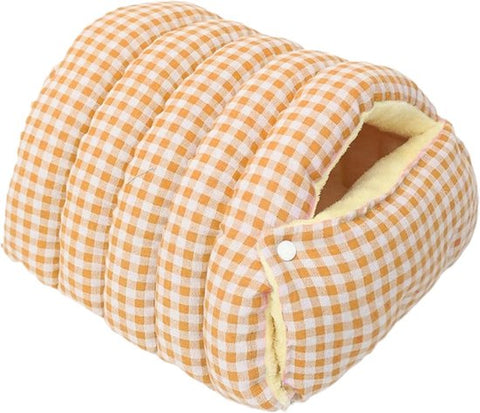 Cat House - Cat Basket - Plush and Warm - Removable and Washable - Closed Cat Bed for Winter - Suitable for Indoor and Outdoor Use in Winter, Camping, Travel, Bedroom, Living Room - Orange and White Checkered Pattern