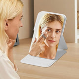 Frameless High Definition Makeup Mirror - Foldable Travel Mirror - Portable Makeup Mirror with Soft PU Leather Cover - Suitable for Bedroom, Bathroom & Travel（White）