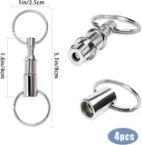 4 Pack Detachable Quick Release Keychains, Dual Pull Apart Metal Key Rings for Car Keys, Lanyards, Bags and Everyday Carry, Silver