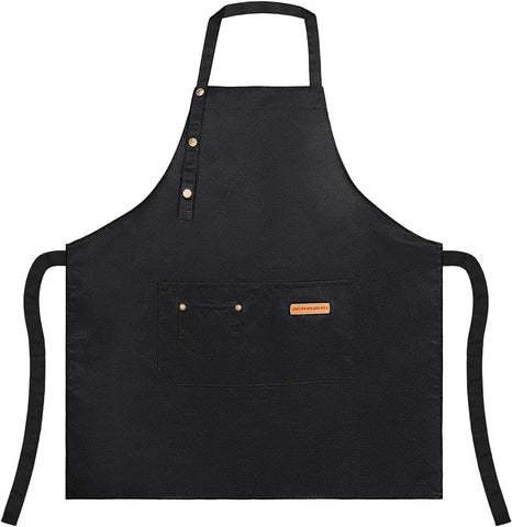 Waterproof Canvas Kitchen Apron with Adjustable Neck Strap and Front Pocket, Cooking and BBQ Apron for Adults, Black, 64.8 x 71.1 cm In Australia - Darrahopens