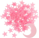 100 Pieces Glow in the Dark Ceiling Stars and Moon Set, 3D Luminous Wall Stickers for Bedroom, Nursery and Party Decor, Pink In Australia - Darrahopens