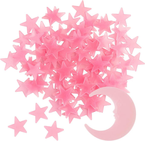 100 Pieces Glow in the Dark Ceiling Stars and Moon Set, 3D Luminous Wall Stickers for Bedroom, Nursery and Party Decor, Pink In Australia - Darrahopens
