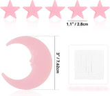 100 Pieces Glow in the Dark Ceiling Stars and Moon Set, 3D Luminous Wall Stickers for Bedroom, Nursery and Party Decor, Pink