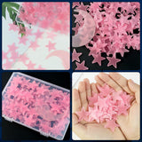 100 Pieces Glow in the Dark Ceiling Stars and Moon Set, 3D Luminous Wall Stickers for Bedroom, Nursery and Party Decor, Pink