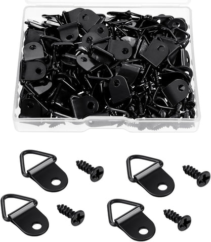 100 Pack Steel Picture Hangers with 100 Screws, Triangle D Ring Hanging Hardware for Frames, Mirrors, Clocks and Wall Art, Black In Australia - Darrahopens